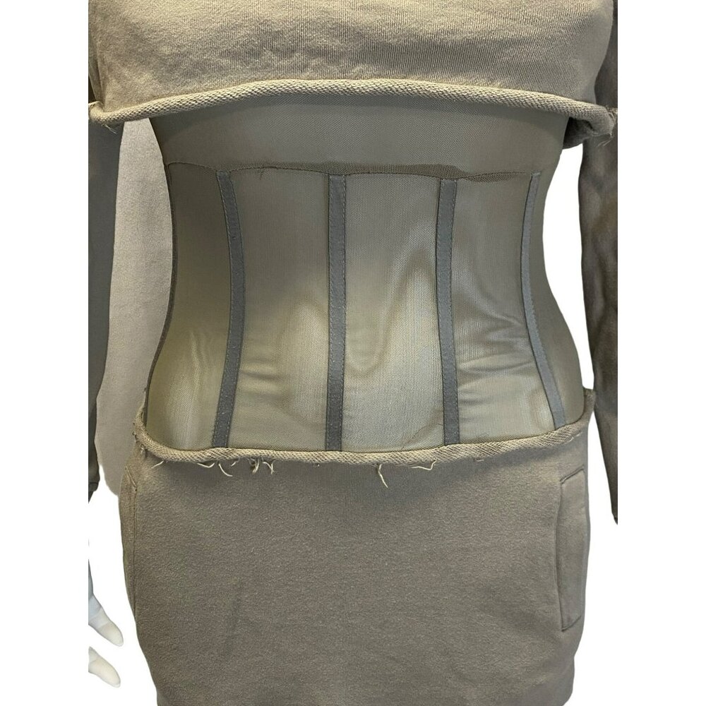 Athina Dress Tan Small Corset French Terry Cloth Soft Pockets Cropped Mini - Picture 2 of 10